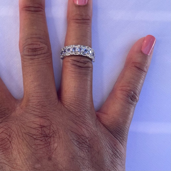 Sterling Silver Tanzanite and White Zircon Gemstone Band Ring Size 7 - Picture 10 of 12